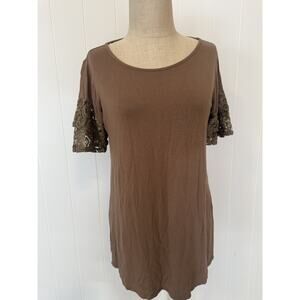 Zenana Signature Shirt Womens Large Lace Sleeve Tunic Top Blouse Boho